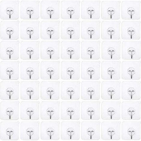 50 ganchos adhesivos sin taladrar - Ganchos autoadhesivos sin taladrar - Ganchos de pared transparentes - Ganchos adhesivos transparentes - Ganchos (1/4)