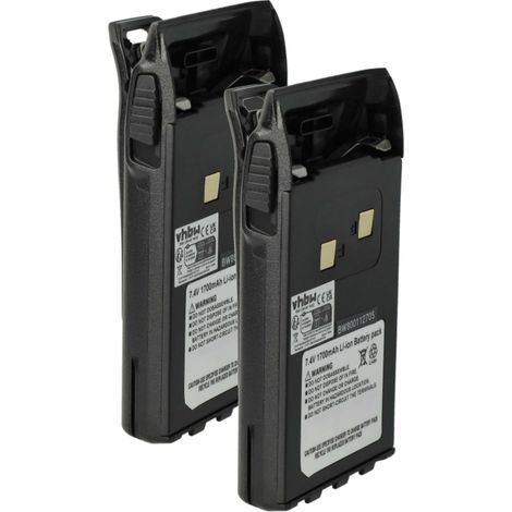 vhbw 2x Akku kompatibel mit Albrecht DB270, DB271 Funkgerät, Walkie Talkie (1700 mAh, 7,4 V, Li-Ion) + Gürtelclip