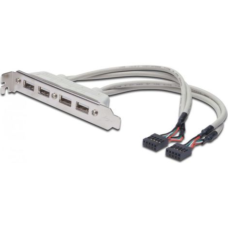 USB Slotblechkabel, 4x Typ A - 2x10pin IDC Bu/Bu, 0.25m beige
