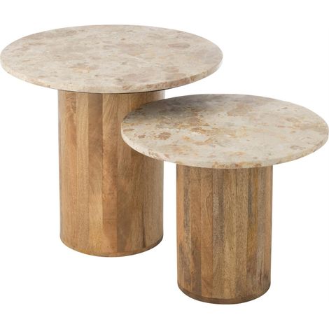 Set de 2 tables d appoint rondes effet marbre - beige et marron (1/5)
