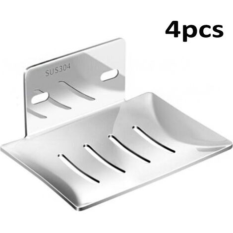 (Argenté)Porte Savon Mural Auto-Adhésif - Porte Savon INOX Salle de Bain - Porte Savon Mural sans Perçage - Support Savon Mural Salle de Bain pour Éponges Brosses Savon(4pcs) (1/5)