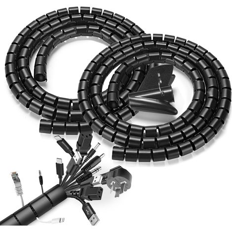 2 Pack Gaine Spirale, 22mm 1,5m Flexible, Clip Guidage, Protection Câble TV PC Auto