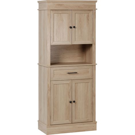 Moderner Küchenschrank/Sideboard mit Schränken, verstellbaren Einlegeböden, Schublade und Nische, geeignet für Ess- oder Wohnzimmer, 74 x 39,5 x 183 cm, helle Eiche