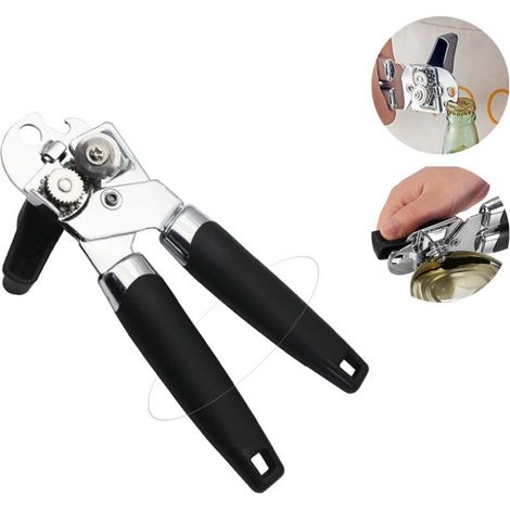 Accessoire de rangement pour cuisine，Ouvre-boîte manuel de cuisine – Ouvre-boîte à main avec lame en acier inoxydable à bord lisse(noir) Accessoire de rangement pour cuisine (1/5)