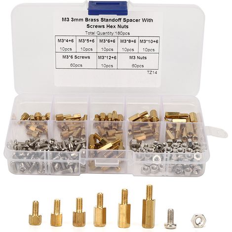 Kit 180 pièces entretoises 1 voie acier carbone vis écrous fixations assortiment coffret M3 (1/5)