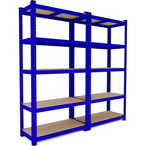 Coppia di scaffali in metallo di colore blu con 5 ripiani in legno MDF 40X90X176 Cilvani (1/2)