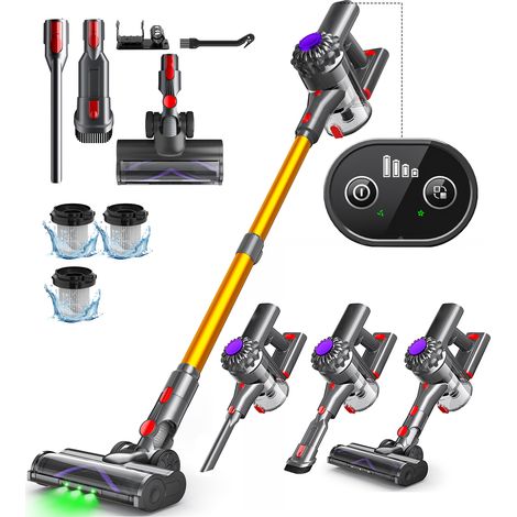 Aspirateur balai sans fil Konsoefuly, 40 kPa, 450 W, autonomie de 35 min, 6 en 1, LED verte, pour le nettoyage de tous types de sols et tapis, Doré (1/5)