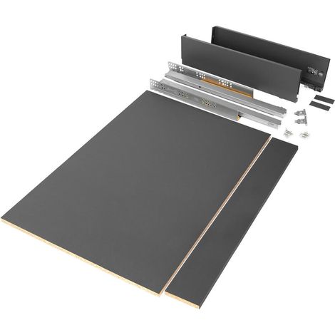 Emuca Kit di cassetti per cucina o bagno Vertex con regolazione 3D, altezza 93 mm, con pannelli inclusi, modulo 900 mm, Grigio antracite (1/5)
