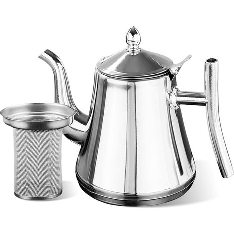 Théière inox 1L, infuseur amovible, double paroi, compatible plaque induction/gaz. (1/5)