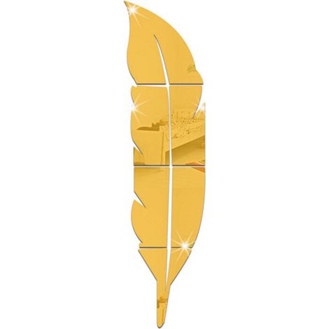 Espejo de pared acrílico desmontable con forma de pluma, autoadhesivo, para recibidor, dormitorio, baño, sala de estar, 73 x 18 cm (1/5)