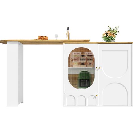 CHICFURN Isola da cucina girevole 138 x 39 x 105 cm in MDF e metallo bianco con vano portaoggetti (1/5)