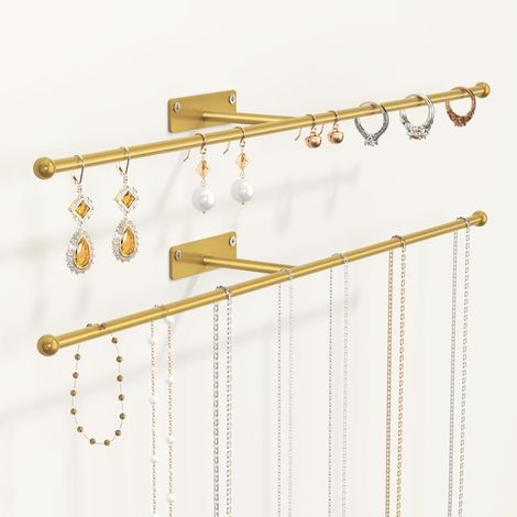 Porte Bijoux Mural Dore 32cm Avec Vis - Organisateur Double Panneau Pour Colliers, Boucles D'Oreilles, Bagues Et