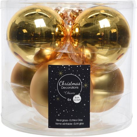 Palline di Natale da Appendere in Vetro 8 cm Oro. Set di 6 (1/2)