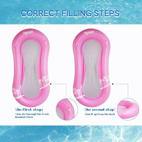 Aufblasbare Poolmatratze aus Netzgewebe, schwimmende Wasserhängematte, Poolmatratze, Wasserhängematten, Schwimmmatratze für den Pool, Poolboje für Wasserliegen, Kinder, Erwachsene (Rosa) (1/4)
