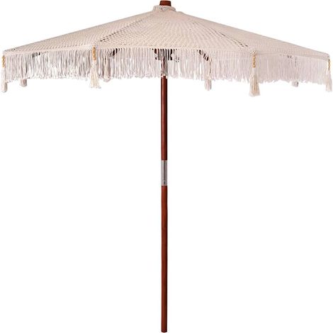 Parasol octogonal en extérieur design bohème ambiance cosy 252.5 x 252.5 x 260 cm en coton crème