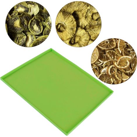 Lot de 4 tapis de déshydratation en silicone de qualité alimentaire, résistants aux hautes températures, antiadhésifs, avec bords verts. (1/5)