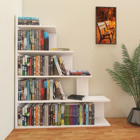 Decorotika Echo Modern Ladder Biblothèque 5-Tier Ladder Biblothèque Bookshelves Blanc Etager-Blanc (1/4)