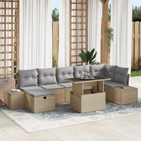 Garten-Sofa-Set 8 pcs Beige Poly-Rattan