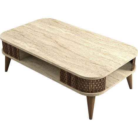 Couchtisch aus Holz "Eylul" - 105 x 60 x 35 cm - Travertin