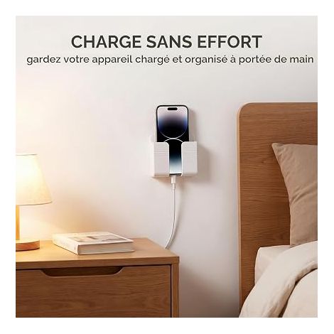 Support Téléphone Mural Support Télécommande Mural avec Port de Charge pour Lit Salon et Bureau Support de Téléphone Mural Noir Blanc (1/4)