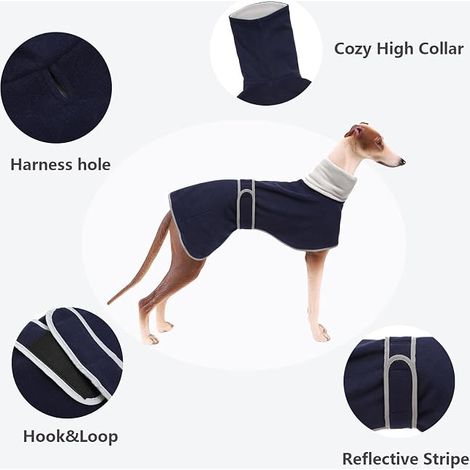 Manteau pour Chien, Polyester, avec Bandes et Bretelles, adapté aux lévriers, Whippets et Autres Types de Chiens similaires-Bleu-XL (1/4)