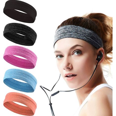 5 fasce per capelli - fascia sportiva per yoga e tennis - fascia elastica - fascia da corsa - fascia da yoga traspirante (nera, grigia, rosa, blu, arancione)