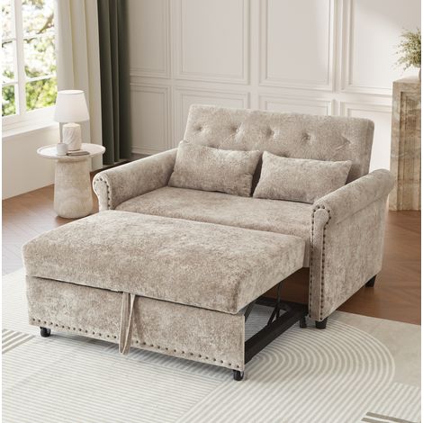 canapé convertible 3 en 1 lit dappoint chenille brun HAVRYA (1/5)