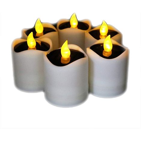 Lot de 6 bougies LED solaires à flamme réaliste et lumineuse, alimentées à l'énergie solaire, effet vacillant, étanches, idéales pour les tables de réception, les fêtes, les anniversaires, les mariage