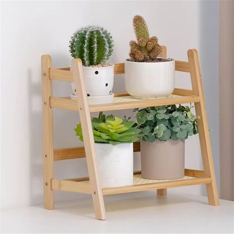 Étagère de rangement de bureau en rotin simple à double couche, adaptée au stockage de tasses, de cosmétiques et de collations sur le bureau (1/5)