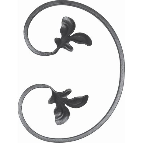 Volute en C double feuilles - Hauteur 205mm Largeur 150mm plat de 12x6mm - Fer forgé - À souder - DECO FER FORGE