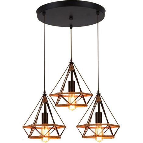 3 Flammig Vintage Pendelleuchte E27 Metall Käfig Hängende Deckenleuchte 25CM Schwarz für Küche Esszimmer