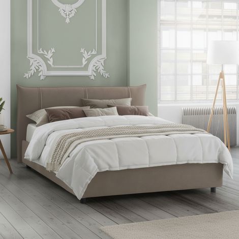 Talamo Italia Cama matrimonial Celeste, Cama contenedor con revestimiento de tela, 100% Made in Italy, Apertura frontal, adecuado para colchón Cm 160x190, Tórtola, con embalaje reforzado (1/5)