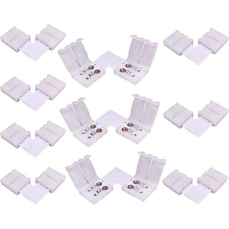 10pcs Connecteur LED Strip à 2 Broches Forme de L Connecteur d'angle à Ruban LED Connecteur Rapide à Angle Droit pour 10mm de Large Couleur Unique Bande LED SMD 5050 5630, Soudage Gratuit [Clas
