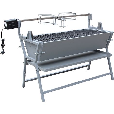 Happy Garden – Rôtissoire tournebroche inclinable 132x55x98cm – Cuve inclinable à 90° – Barbecue charbon de bois 2 en 1 – Acier inoxydable