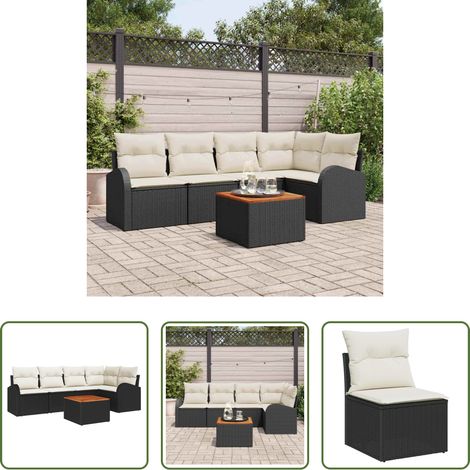 vidaXL Jardin - Ensemble de canapé de jardin 6 pcs Noir et Crème polyrotin (1/5)