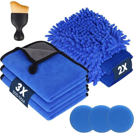 Autopflege Set 9-teilig: 3x 600GSM Mikrofasertücher, 2x Waschhandschuh, 3x Polierschwamm, 1x Bürste (1/5)
