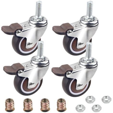 4Pcs Roulettes Pivotantes avec Frein 32MM, Filetées M6x15MM pour Meubles, Charge 64KG, en TPE Caoutchouc pour Petits Equipements (1/5)