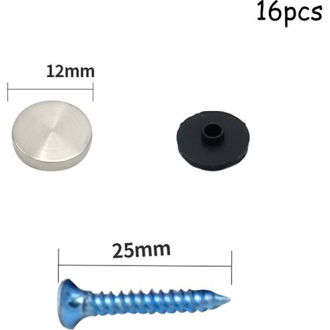 Couvercle À Vis Miroir - Acier Inoxydable Électroplaqué Chrome - Diamètre 12 14 16 18 20 mm - Pour Fixation Miroir Verre Bois Panneau Salle De Bain - 16 Pièces (1/5)
