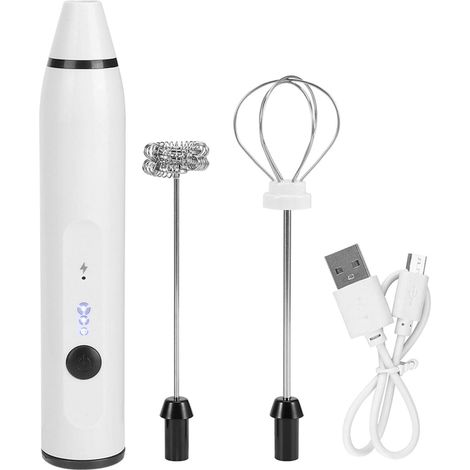 Petit fouet Électrique, Mélangeur de Mousseur de Lait Tenu Dans La Main de Mini Mousseur de Chargement USB pour le chocolat chaud de café Latte(blanc) (1/5)