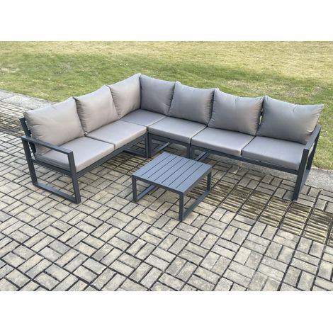 Fimous Aluminium Garden Furniture Set Outdoor Lounge Corner Sofa Square Coffee Table Sets Dark Grey 6 Seater (1/5)