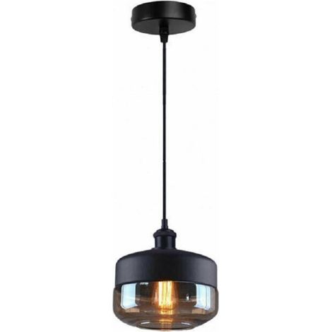 Trade Shop - VINTAGE PENDEL DECKENLEUCHTE E27 SCHWARZES GLAS BERNSTEIN EFFEKT LP13 - (1/4)