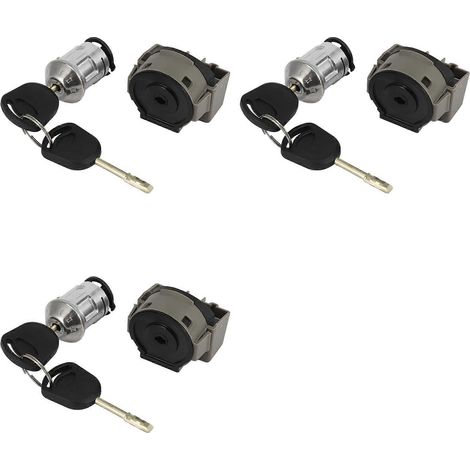 3 cylindres de serrure de contacteur d'allumage avec 6 clés, compatibles avec Ford Focus MK1 et Transit Connect (1998-2013), références 1022184 et 1677531 (1/5)