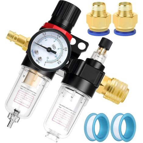 1 Filtre Régulateur Air, Manomètre Intégré, Séparateur Eau-Huile, Port G1/4, Pour Compresseur Et Outils Pneumatiques (1/5)