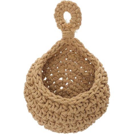 Panier à fruits suspendu pour gagner de la place et décorer cuisine, corde en coton marron (1/5)