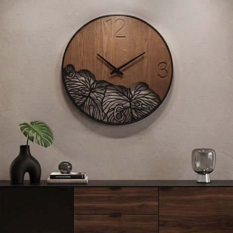 Reloj de pared 60 cm Jasmine Negro y Madera (1/5)