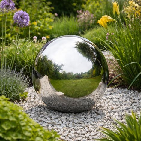Boule d'observation en acier inoxydable - Boule creuse réfléchissante - 25 cm - Argenté poli - Boule flottante pour décoration de jardin - 25 cm
