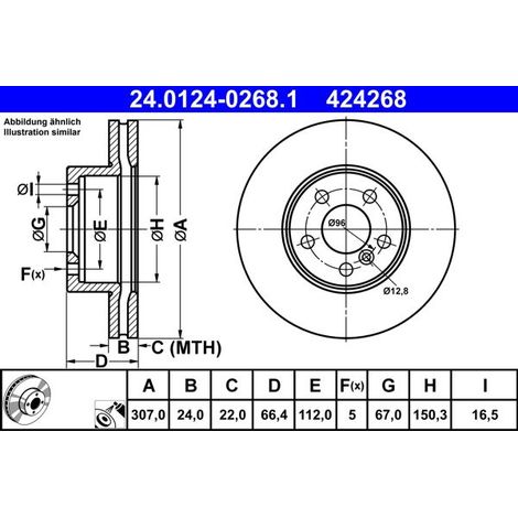 Lot de 2 Disques de frein ATE 24.0124-0268.1 BMW 34 10 6 877 212 34 10 6 890 789