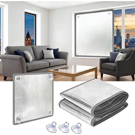 Film Isolant Thermique Fenêtre Aluminisé Réutilisable Occultant avec Ventouse Vitre Film Anti Chaleur Fenêtre Réfléchissant UV pour Maison Velux Chambre Balcon(50x50cm)