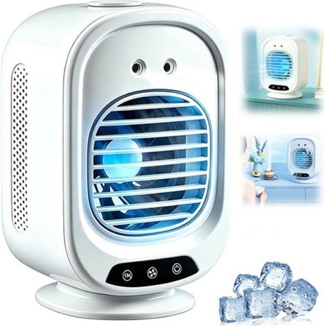 Mini refroidisseur d'air et ventilateur de table oscillant avec minuterie, 3 vitesses, rafraîchisseur d'air portable pour bureau et chambre, blanc (1/5)