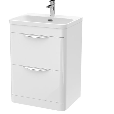 Balterley Aldershawe 600mm Floor Standing 2 Drawer Vanity Unit with Ceramic Basin - Gloss White